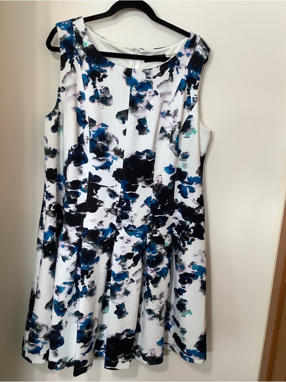 Floral Fit-and-Flare Dress in White and Blue